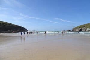 people at Porth beach in summer