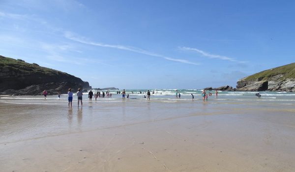 people at Porth beach in summer