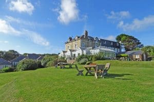 Exterior of Porth Veor Manor hotel and gardens