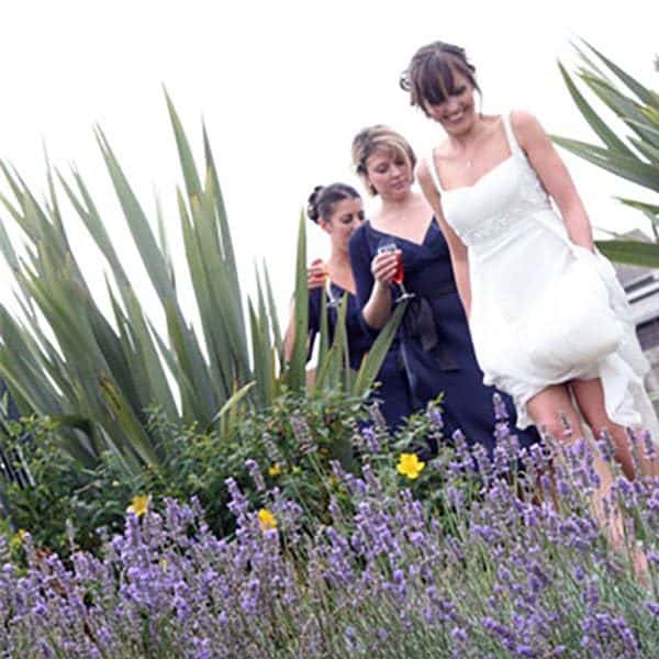 bride in Porth Veor gardens