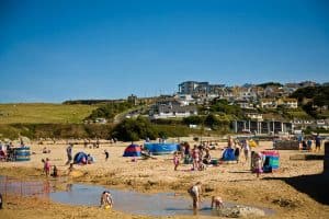 children playing on Porth beach