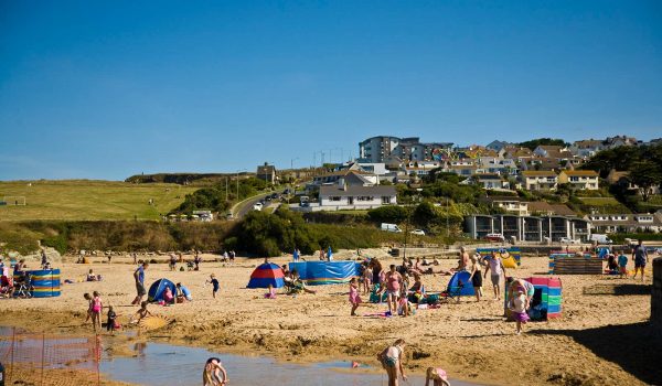 children at Porth beach