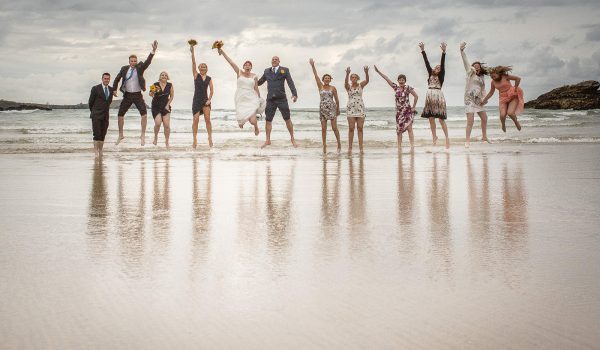 bridal party at the beach