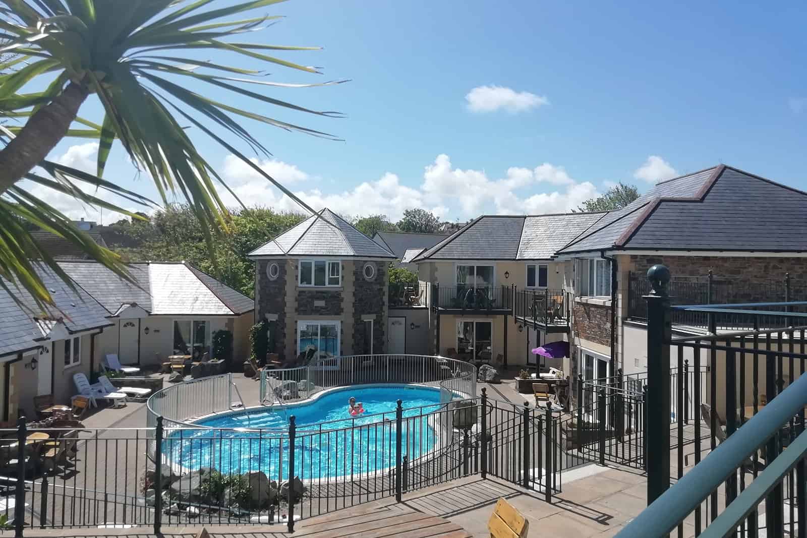 Porth Veor Villas and outdoor pool in May