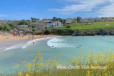 Porth beach and Porth Veor Manor