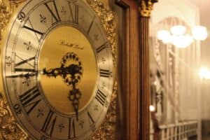 Close up of grandfather clock face