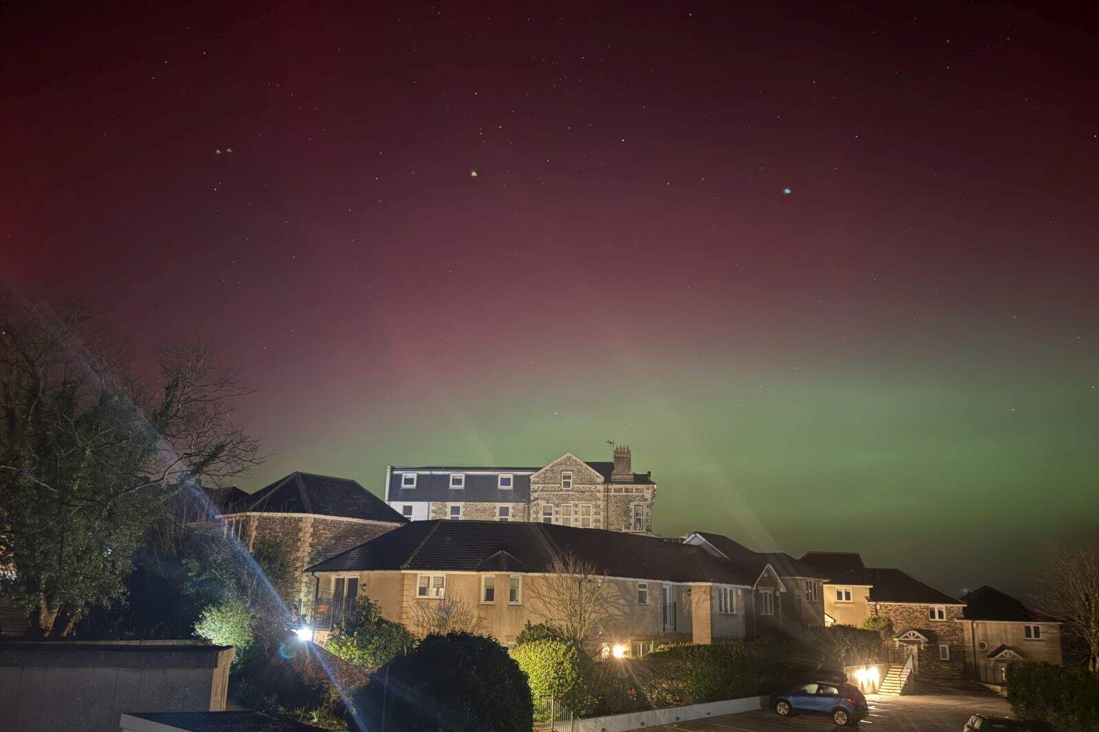Porth Veor Manor Hotel with Northern lights above