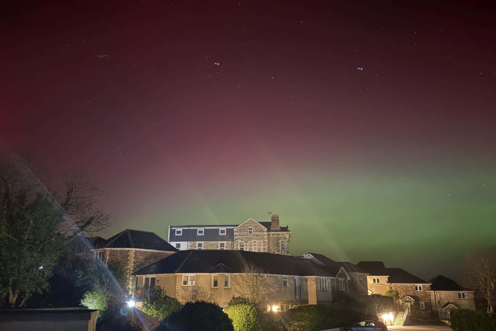 The Northern Lights above Porth Veor Manor Hotel